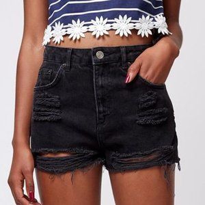 TOPSHOP MOTO Washed Black Ripped Mom Shorts sz 6